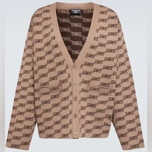 BALENCIAGA Unisex Logo Intarsia-Knit Cardigan NWT